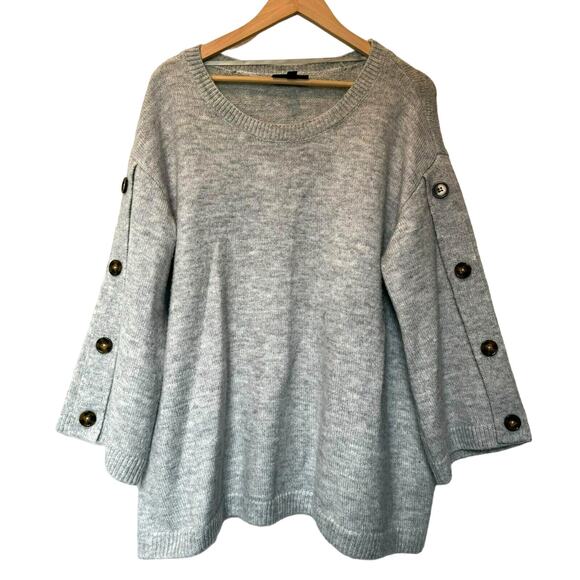 LANE BRYANT | Women's 18 20 gray knit sweater tortoise Shell Buttons on Sleeves - Picture 1 of 10